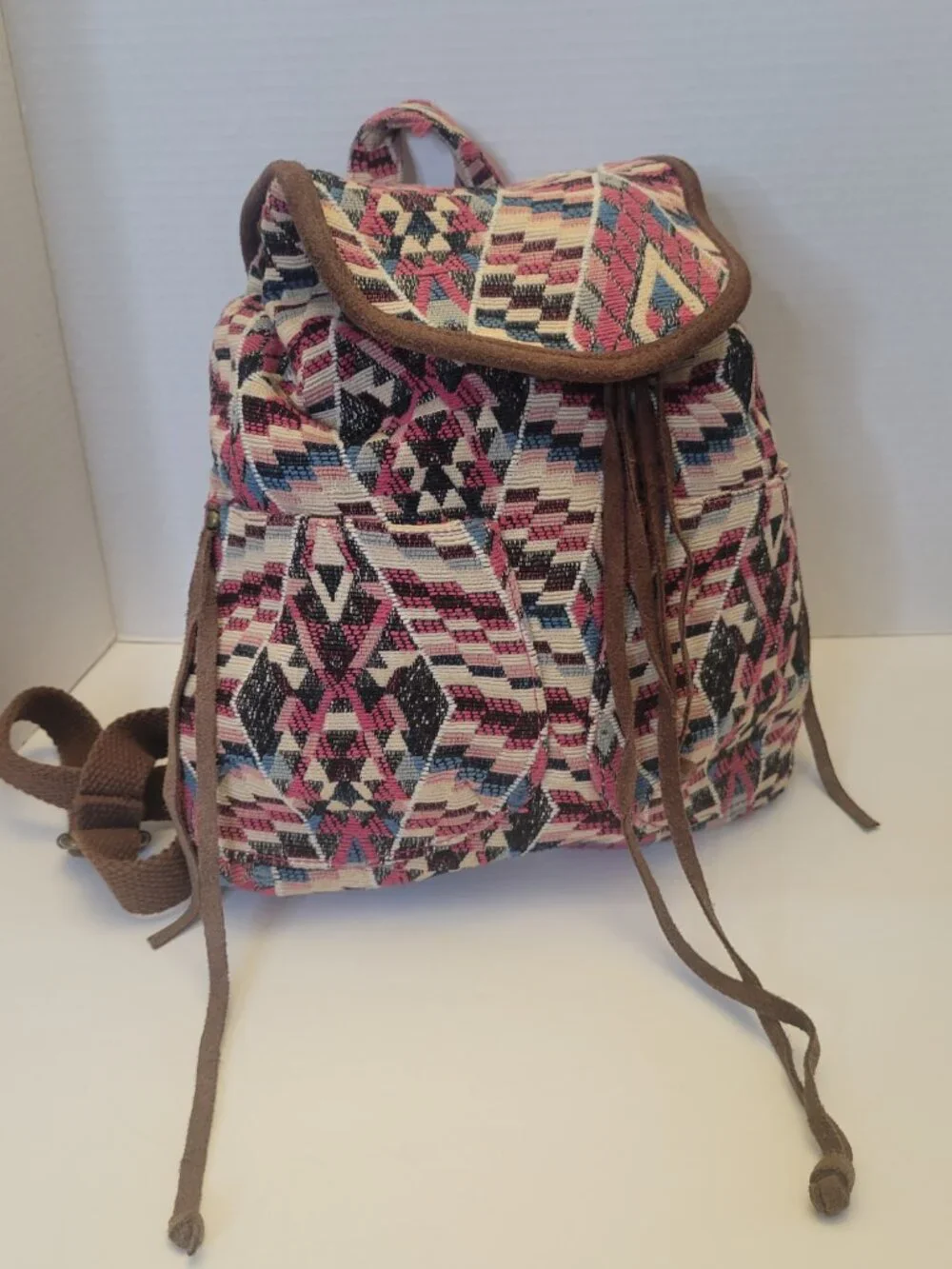 American Eagle Outfitters Aztec Tribal Tapestry Mini Backpack Suede